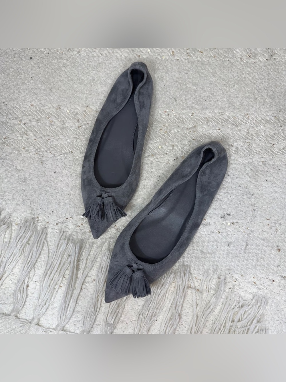 J.Crew gray suede pointed toe tassel flats 8 1/2 *READ DESCRIPTION